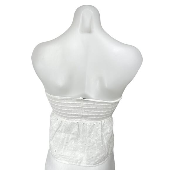 Subdued White Strapless Sleeveless Cutout Eyelet Crochet Crop Tube Tank Top S - Picture 2 of 4